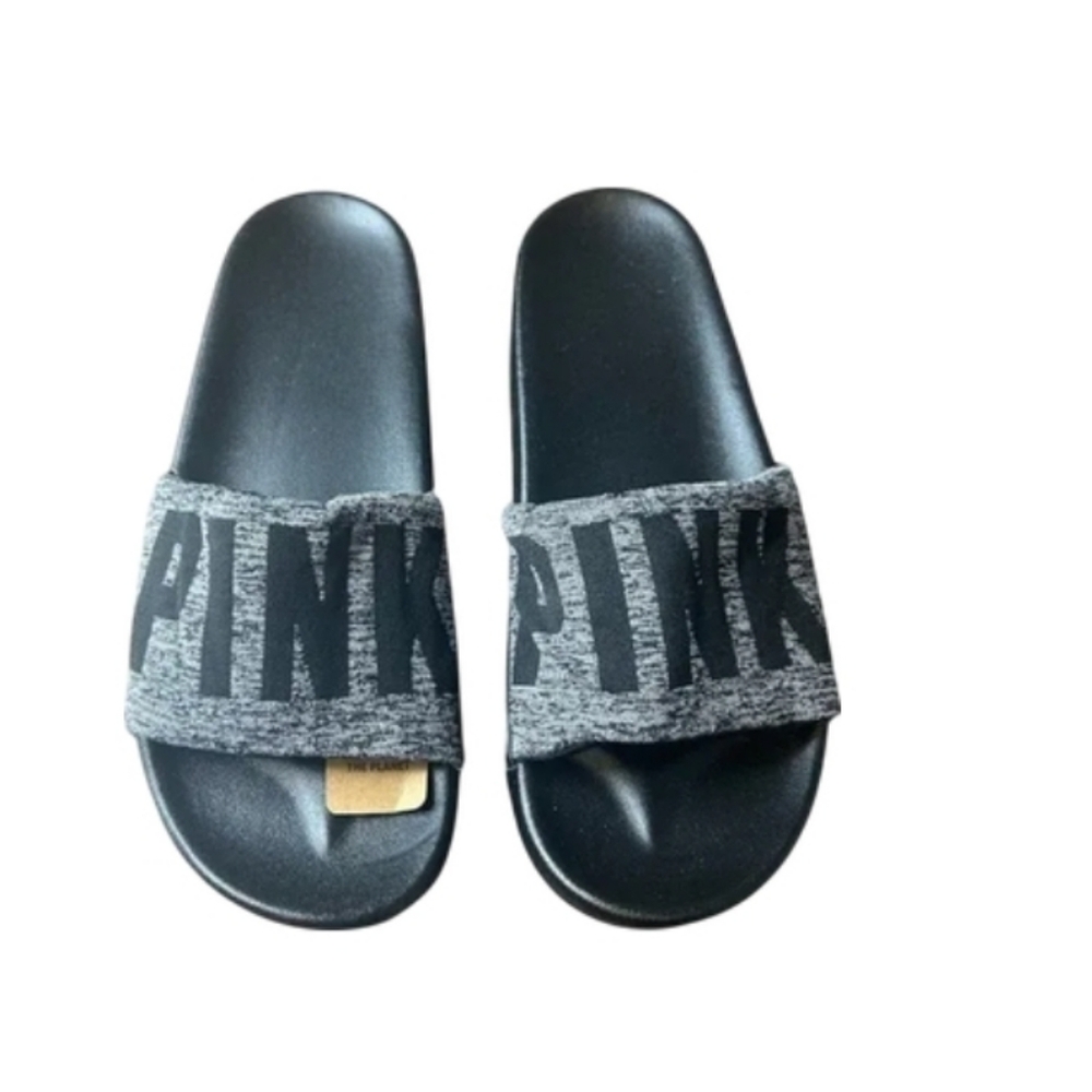 Victoria's Secret PINK Women's Black and Grey Slides